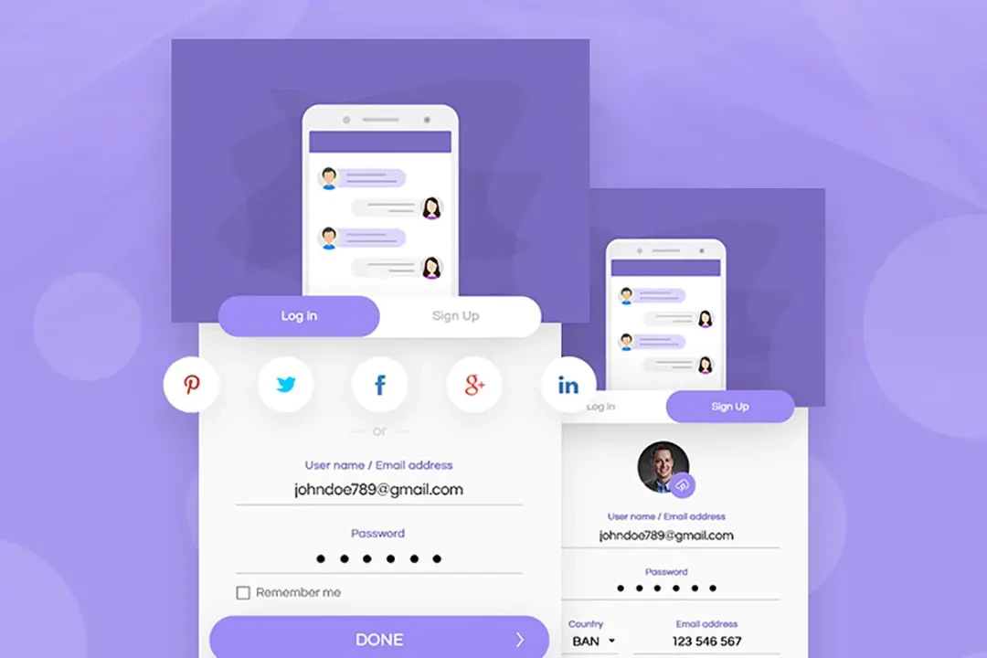 Sign Up/Log In Screens Free PSD – UI Kits creative asset
