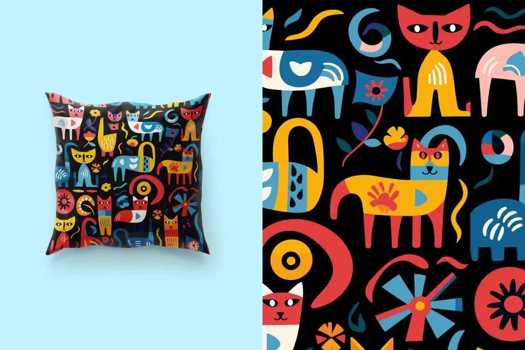 Mattise tarzı kedi dikişsiz desen – Desenler creative asset