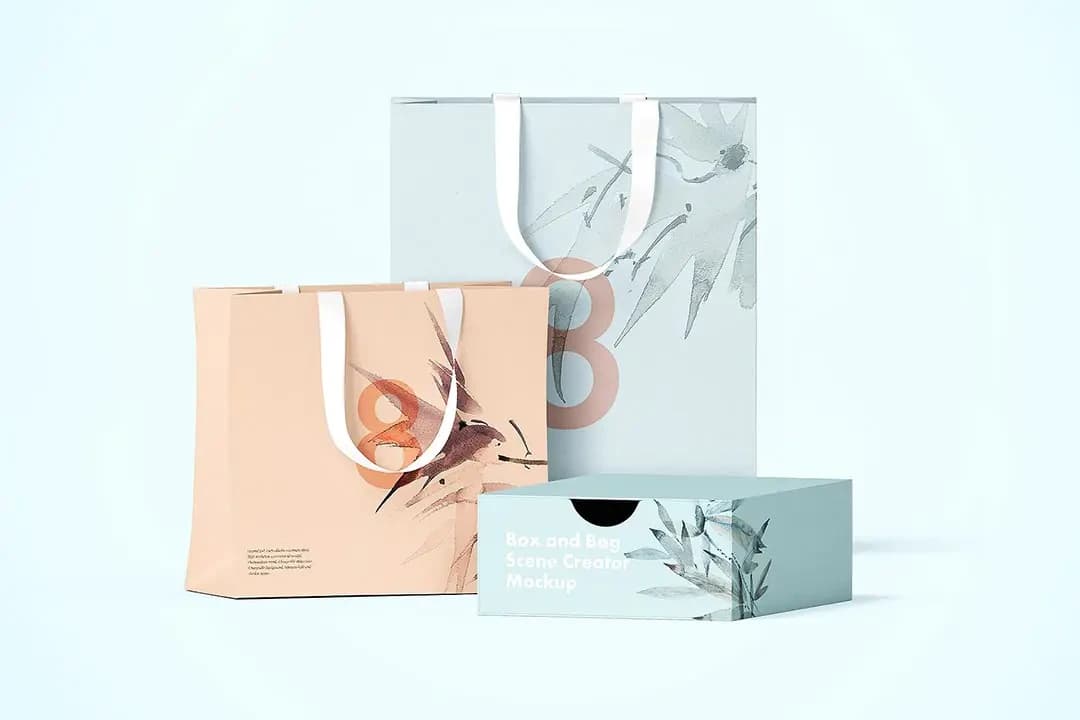 Kutu ve Çanta Sahne Oluşturucu Mockup – Mockuplar creative asset