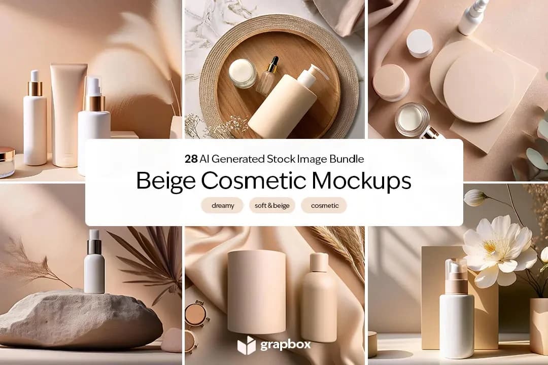 Bej Kozmetik Mockupları AI Stok Görseller Paketi – AI Tarafindan Uretilen creative asset