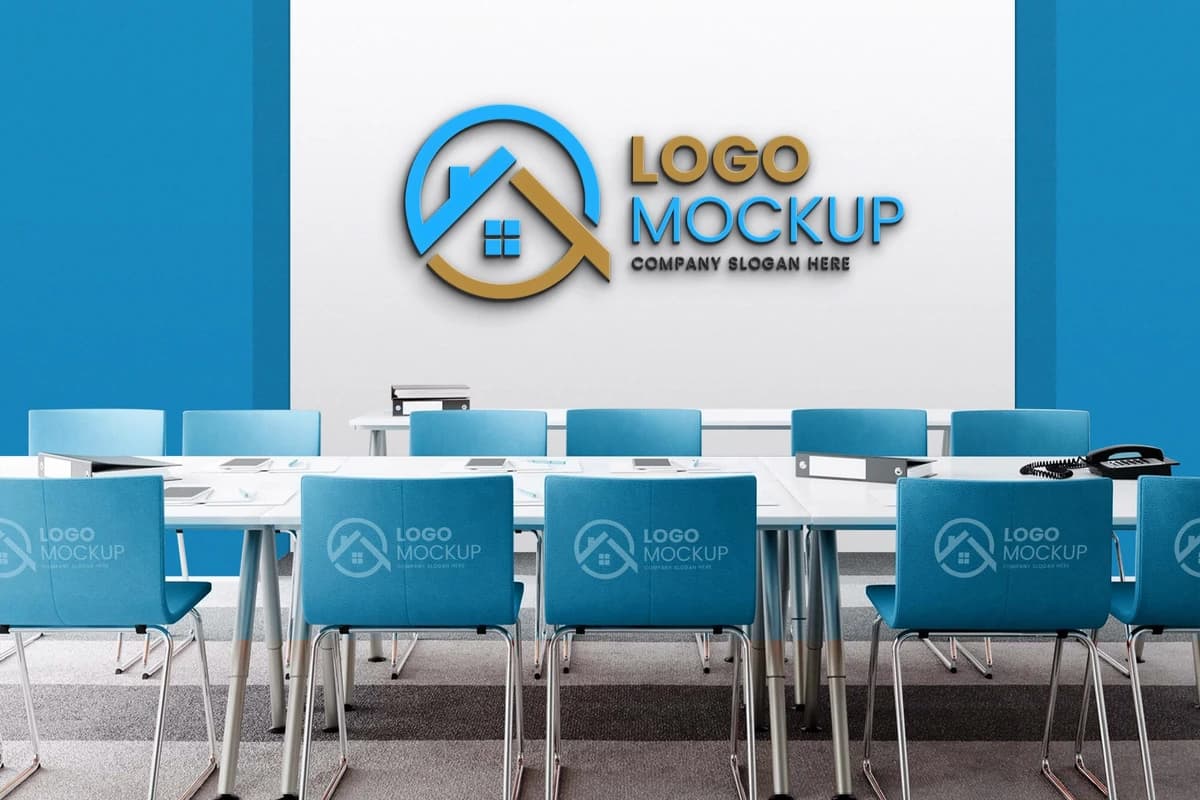 Ücretsiz 3D Ofis Duvarı Logo Mockup'ı (PSD ile Smart Objects)