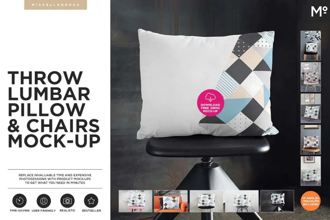 Lumbar Pillow With Chairs Mockup Sample – Mockups creative asset