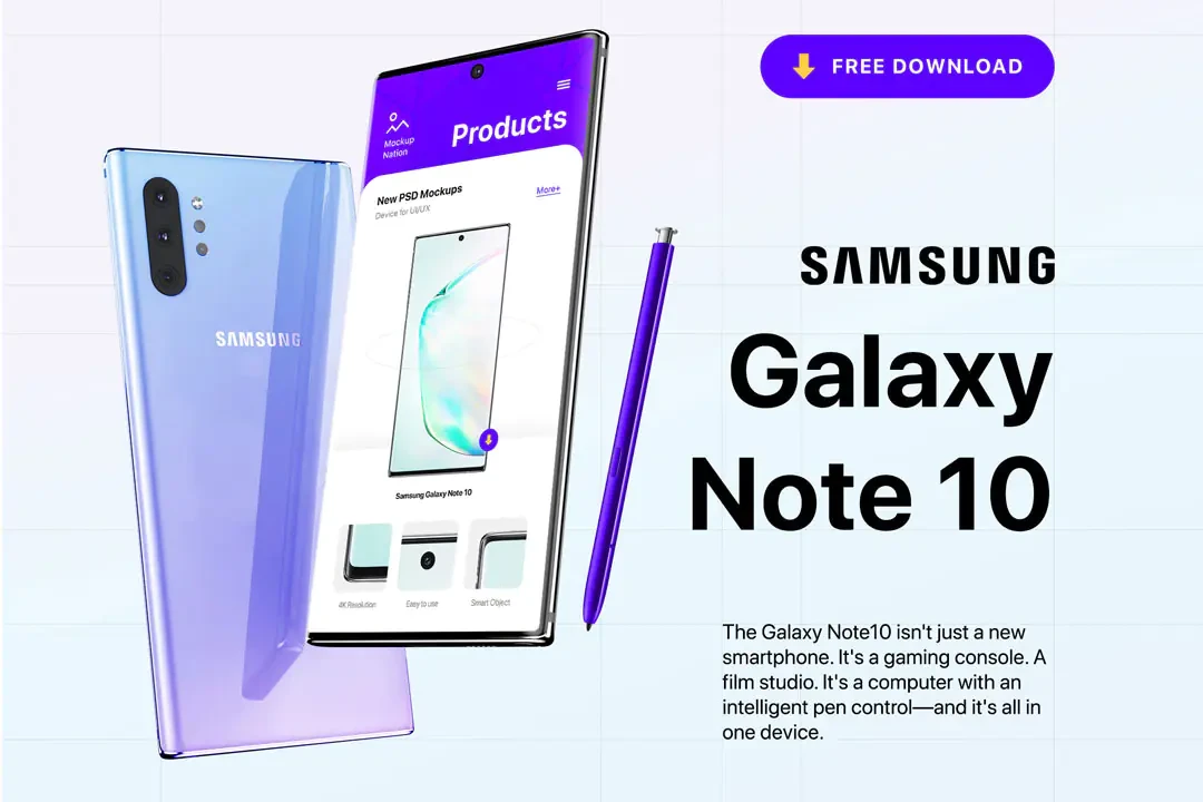 Samsung Galaxy Note 10 Mockup Free PSD – Mockups creative asset
