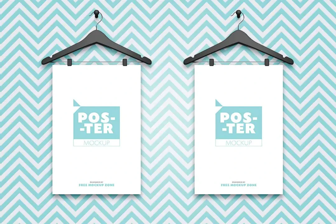 Askılarda Asılı Posterler Mockup – Mockuplar creative asset