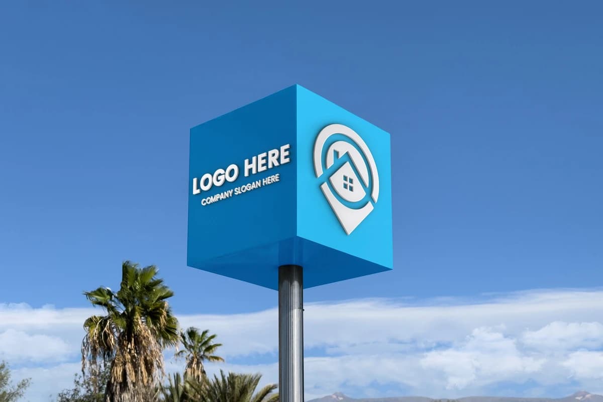 Cube Sign 3D Logo Mockup (Ücretsiz PSD)