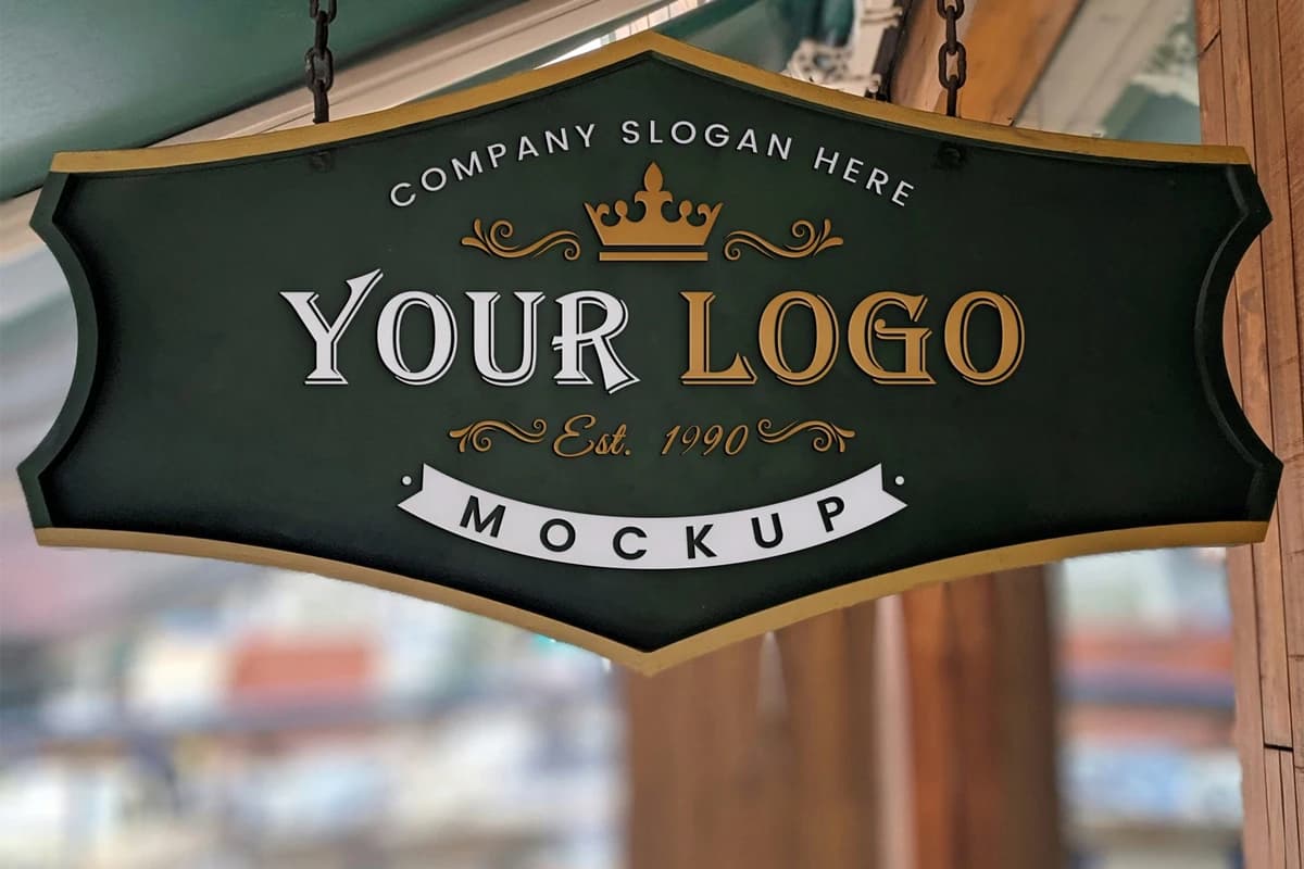 Green Sign Logo Mockup - Free PSD with Smart Object Layers