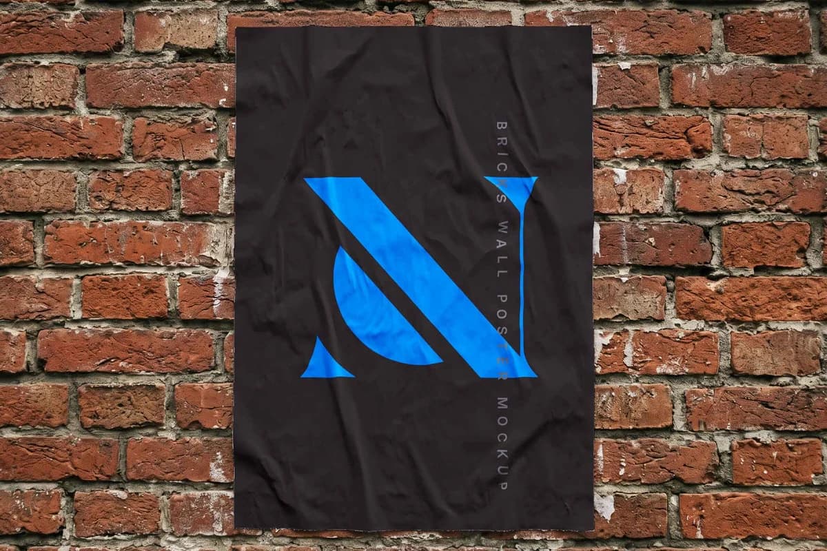 Free Bricks Wall Poster Mockup (PSD)